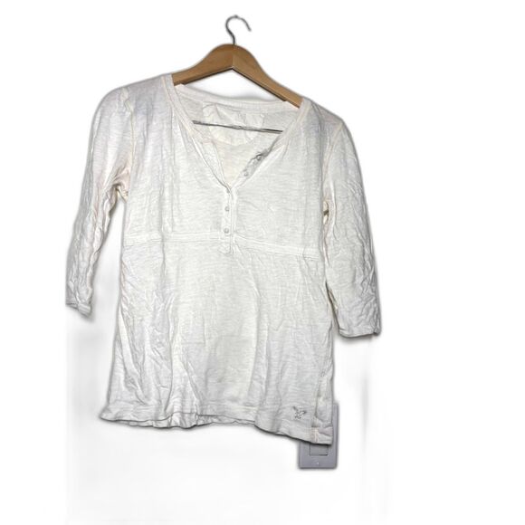 American Eagle Babydoll Blouse Top y2k White Boho Preppy Empire Waist College L - Picture 1 of 4